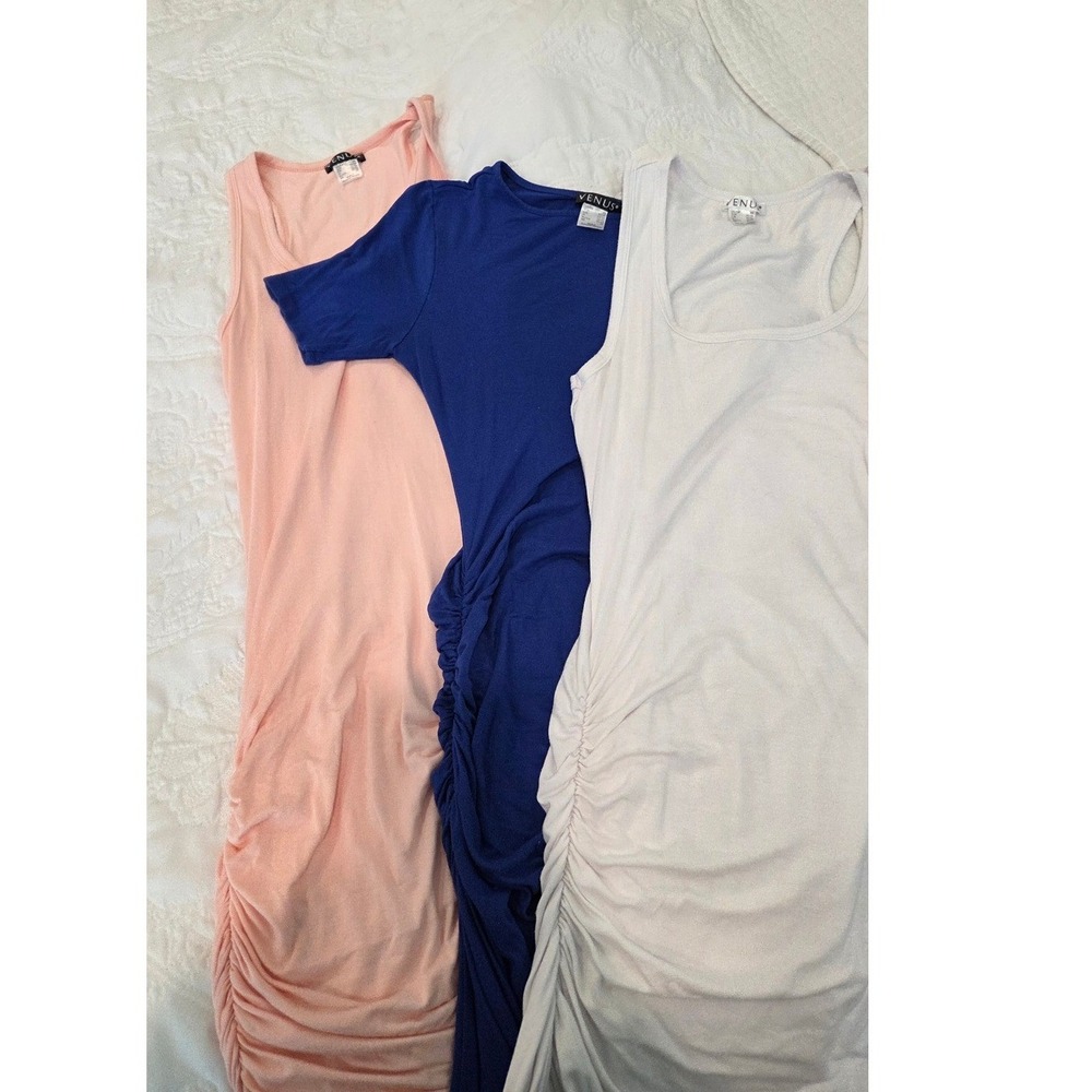 Venus Sleeveless Ruched‎ Tank Dress 3-Pack XS Peach Blue White 2 midi 1 maxi